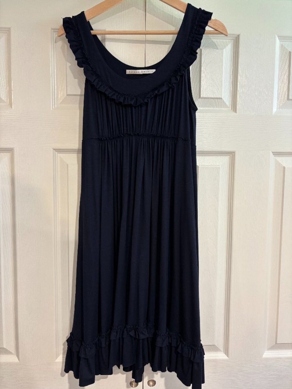 Susana Monaco Casual Tank Dress Navy Blue Ruffle Neckline Women's Small